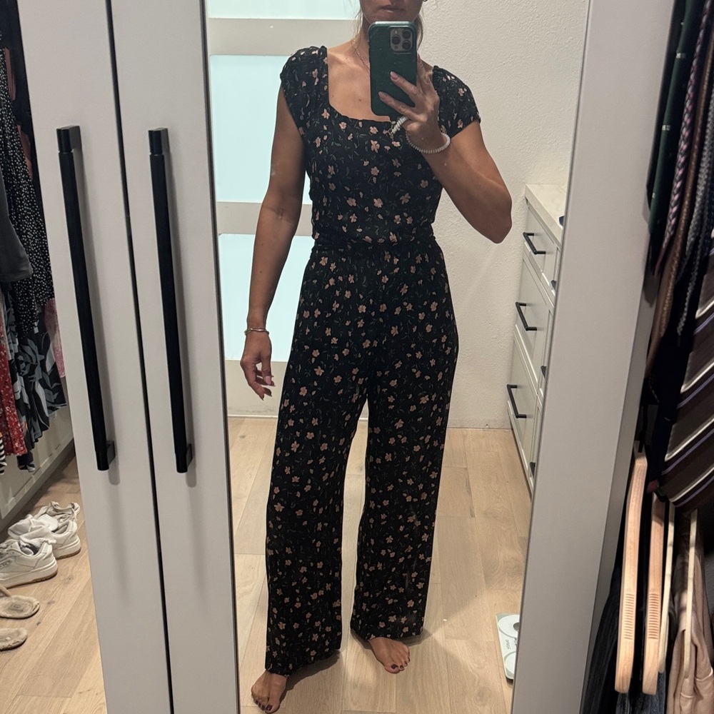 Tiare Hawaii wide leg Black Floral Jumpsuit